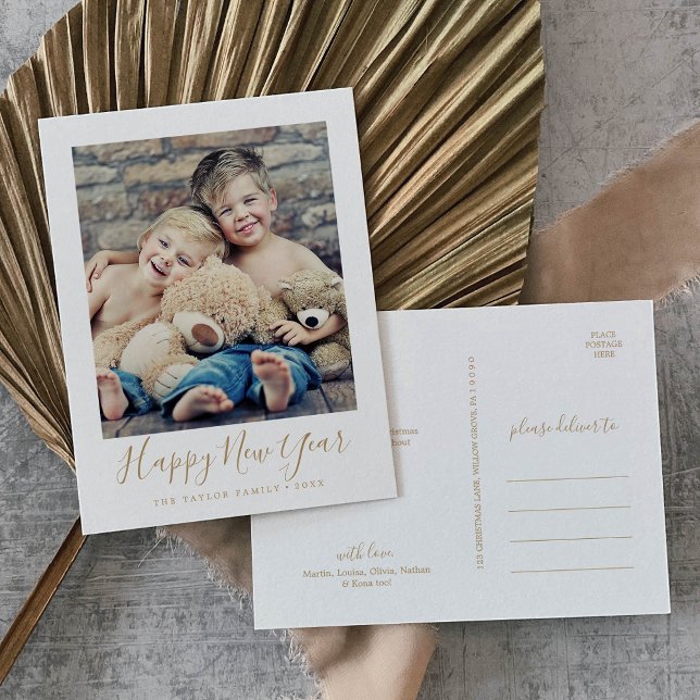 Postal Festiva Foto de retrato de Año Nuevo Feliz de Oro minimali (Subido por el creador)