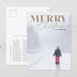 Postal Festiva Foto de retrato de Navidades del Serif Gold Merry 