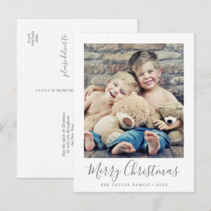 Postal Festiva Foto de retrato navideño de plata minimalista Merr