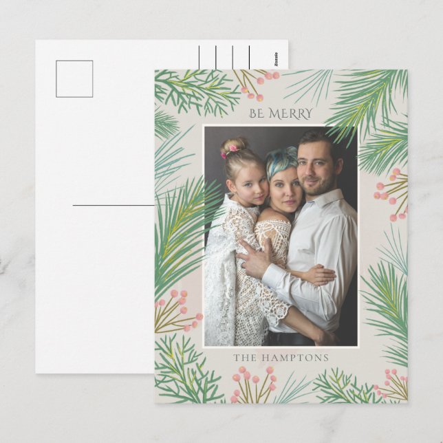 Postal Festiva Foto de Rubor Forest Pine Holly Berry (Anverso / Reverso)