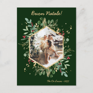 Postal Festiva Foto de Verde Botánico Moderno Buon Natale