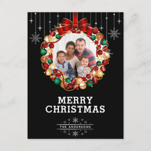 Postal Festiva Foto De Wreath Y Snowflake De navidades