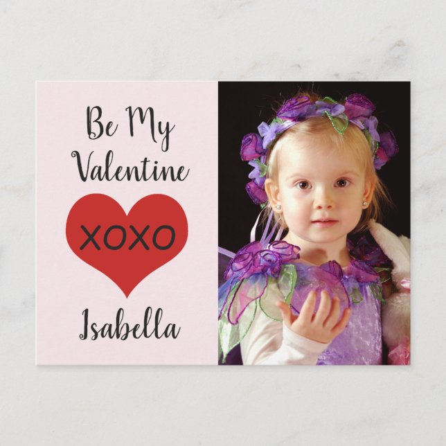 Postal Festiva Foto de xoxo de corazón rojo "Sé mi Valentín". (Anverso)