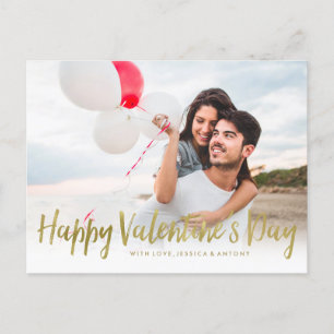Postal Festiva Foto del Día de San Valentín de Relieve metalizado
