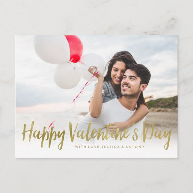 Postal Festiva Foto del Día de San Valentín de Relieve metalizado (Anverso)