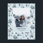 Postal Festiva Foto del patrón de Navidades divertidos de la fami<br><div class="desc">Personalice el texto personalizado anterior. Los colores de fondo utilizados en esta colección también se pueden personalizar. Puede encontrar elementos de coordinación adicionales en nuestra colección de diversiones Winter Family.</div>