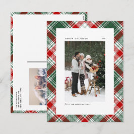 Postal Festiva Foto del patrón de trenzado verde y rojo clásico