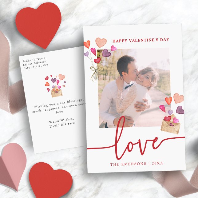 Postal Festiva Foto el día de San Valentín (Watercolor Valentine's Day Photo Holiday Postcard)