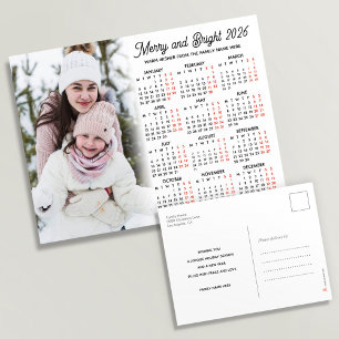 Postal Festiva Foto Familia Simple Modern White Calendar 2026