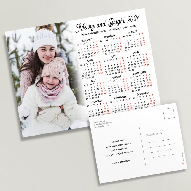 Postal Festiva Foto Familia Simple Modern White Calendar 2026 (Subido por el creador)