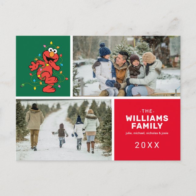 Postal Festiva Foto familiar de Navidades de Plaza Sésamo Elmo (Anverso)