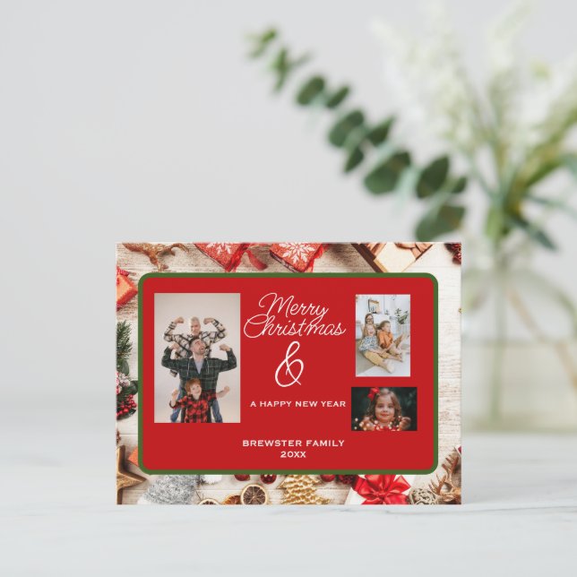 Postal Festiva Foto familiar de Navidades personalizados de Deco  (Anverso de pie)