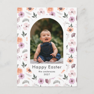 Postal Festiva Foto familiar de Pascua floral de primavera de Ele