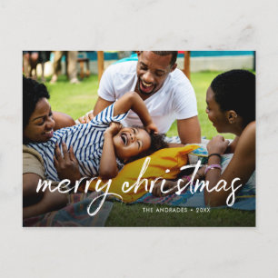 Postal Festiva Foto familiar Merry Christmas Brush Script Casual
