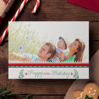 Postal Festiva Foto familiar Red Green Holly Feliz pequeño feriad