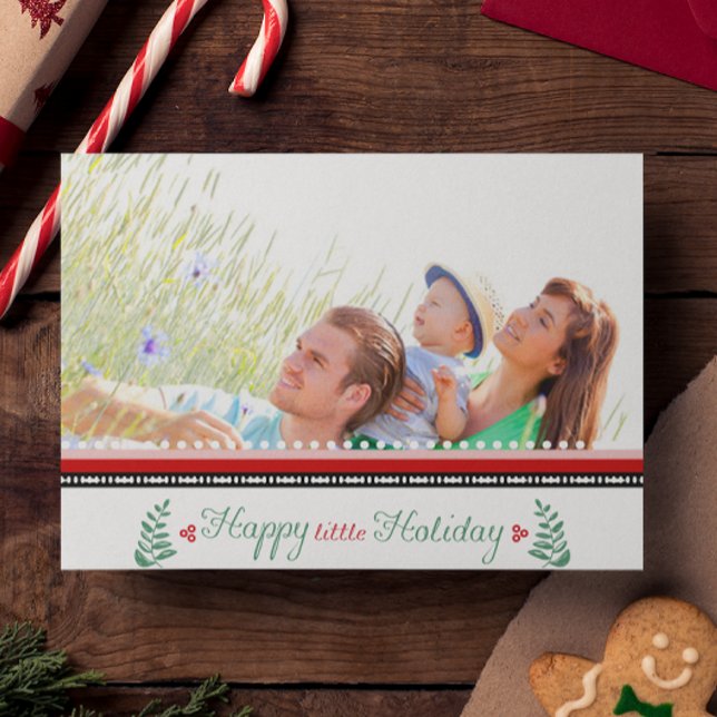 Postal Festiva Foto familiar Red Green Holly Feliz pequeño feriad (Subido por el creador)