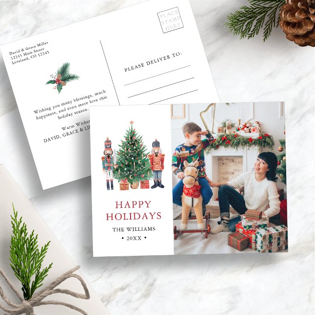 Postal Festiva Foto Feliz Moderna (Nutcracker Christmas Photo Holiday Postcard
)