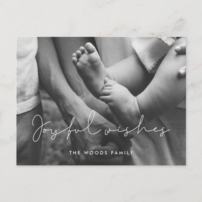 Postal Festiva Foto minimalista manuscrita de deseos alegres (Anverso)