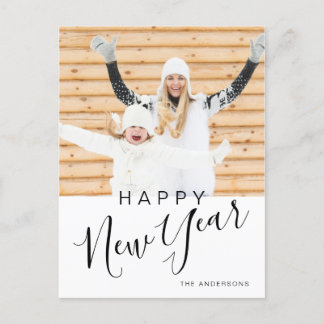 Postal Festiva Foto moderna de Feliz Año Nuevo con letras a mano