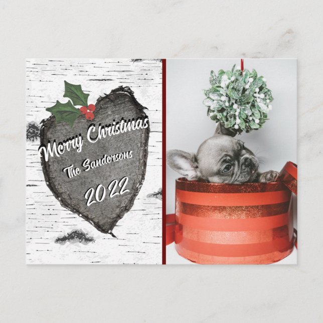 Postal Festiva Foto moderna de la familia Rustic Wood Heart (Anverso)