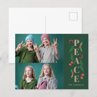 Postal Festiva Foto múltiple de Green Pine Holly Berries Peace