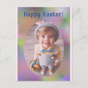 Postal Festiva Foto Oval personalizada Arcoiris Azul Feliz Pascua