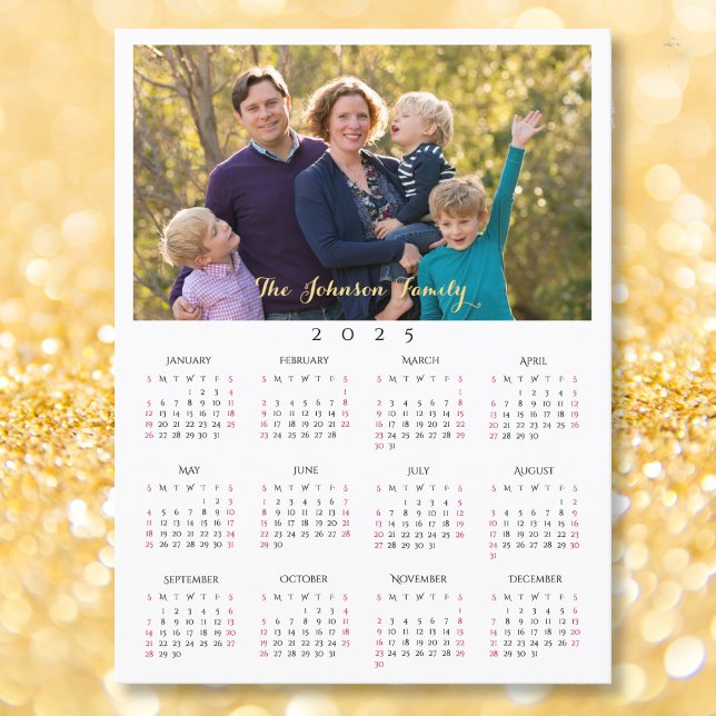 Postal Festiva Foto personalizado 2025 Navidades del calendario A (Custom Photo 2025 Calendar Christmas New Years Holiday Postcard)