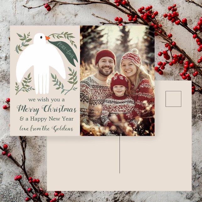 Postal Festiva FOTO PERSONALIZADO de Navidades de Peace Dove (Peace on Earth Dove Christmas CUSTOM PHOTO Holiday Postcard
)
