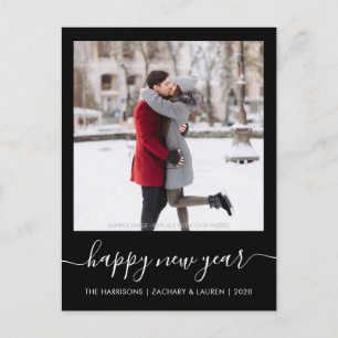 Postal Festiva Foto personalizado Feliz Año Nuevo Guión Blanco Ne