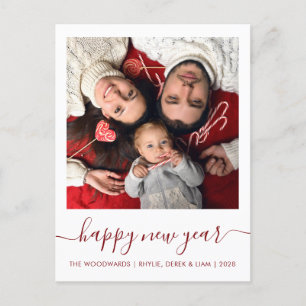 Postal Festiva Foto personalizado Feliz Año Nuevo Guión rojo oscu