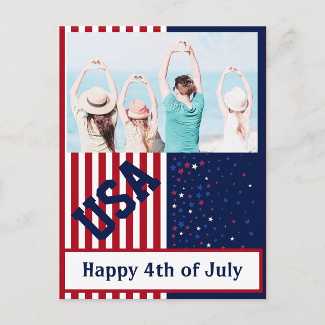 Postal Festiva Foto: Red White Blue Stars Estados Unidos 4 de jul (Anverso)