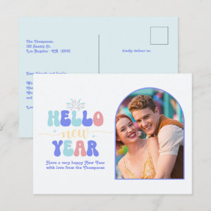 Postal Festiva Foto Retro Año Nuevo Moderno Azul de Paleta de Col