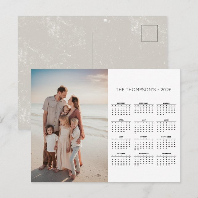 Postal Festiva Foto Rustic Family 2026 Calendario 12 meses (Anverso / Reverso)