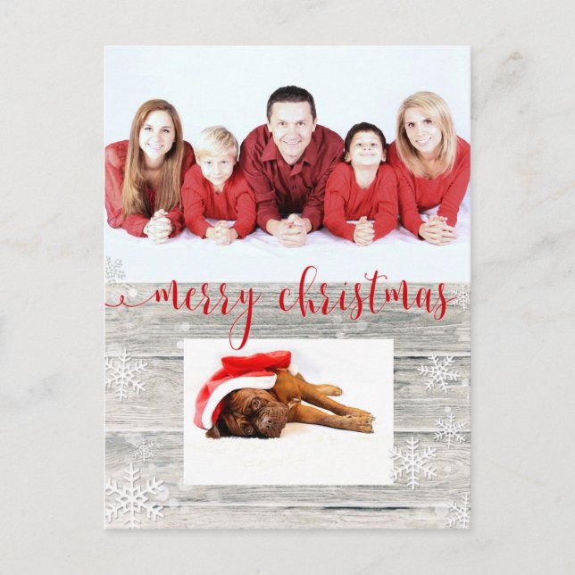 Postal Festiva Foto Rustic Wood Merry Christmas - Postcard (Anverso)