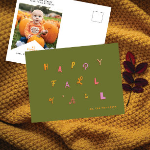 Postal Festiva Foto tipo festivo "Happy Fall Y'all" Olive