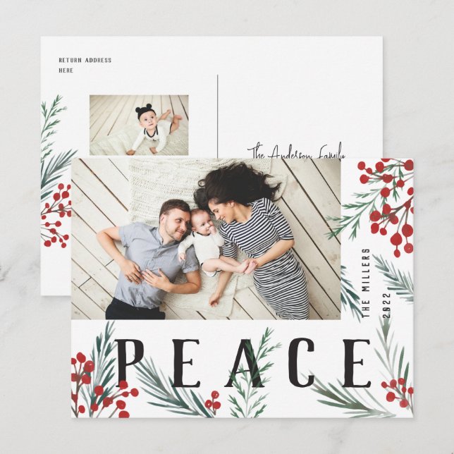 Postal Festiva Foto tipográfica de paz botánica (Anverso / Reverso)