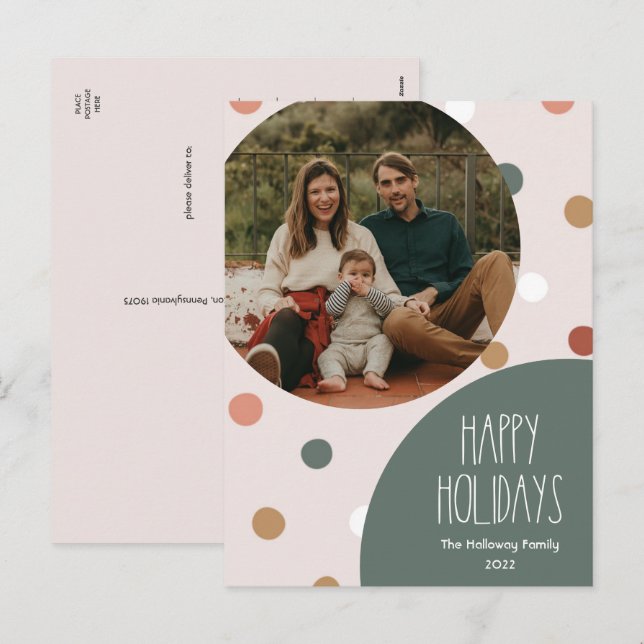 Postal Festiva Foto vertical de Punto de Polka Boho Verde (Anverso / Reverso)