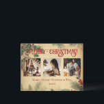 Postal Festiva Foto Vintage Merry Christmas<br><div class="desc">Vintage Merry Christmas 3 foto colage vacaciones postales vintage pino fondo rústico. Añade tus fotos familiares favoritas para personalizar. Añade tu mensaje personal al reverso de la tarjeta. Tan simple,  pero moda.</div>