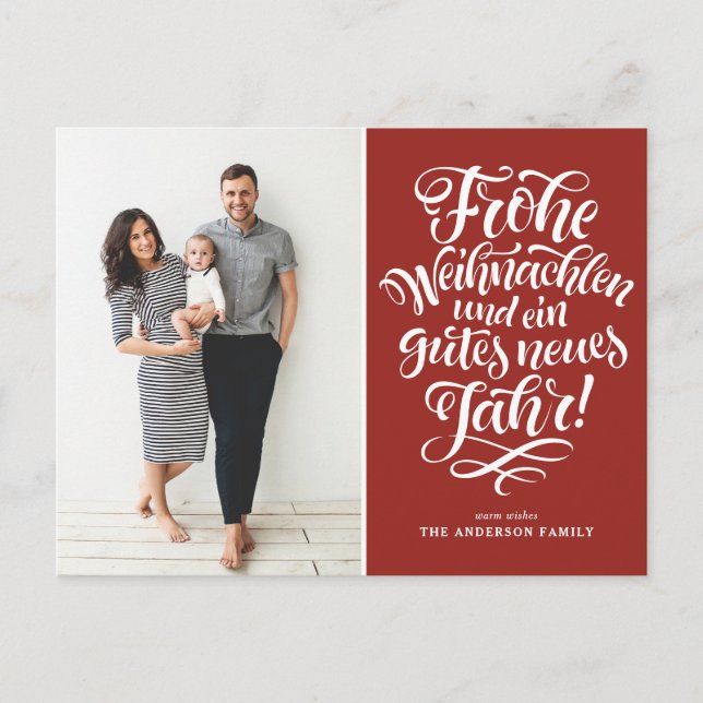 Postal Festiva Fotografía de calligrafía de Red Frohe Weihnachten (Anverso)