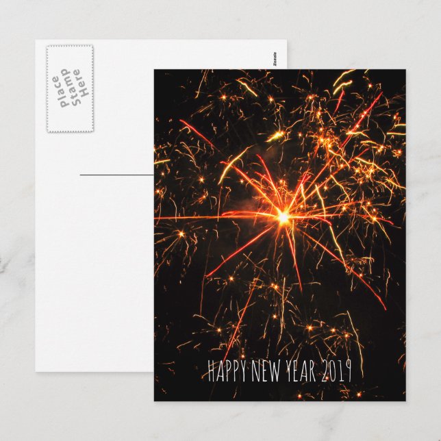 Postal Festiva Fotografía de fuegos artificiales Feliz Año Nuevo  (Anverso / Reverso)