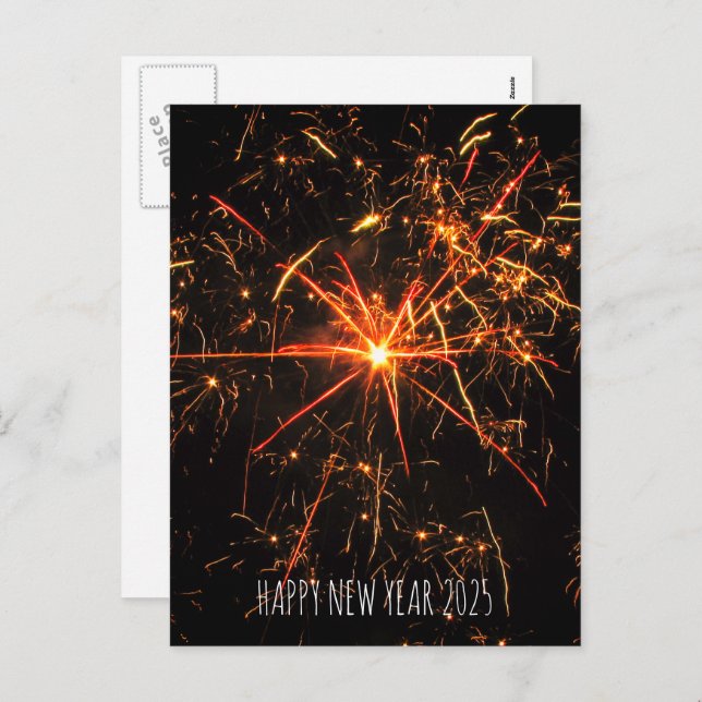 Postal Festiva Fotografía de fuegos artificiales Feliz Año Nuevo  (Anverso / Reverso)