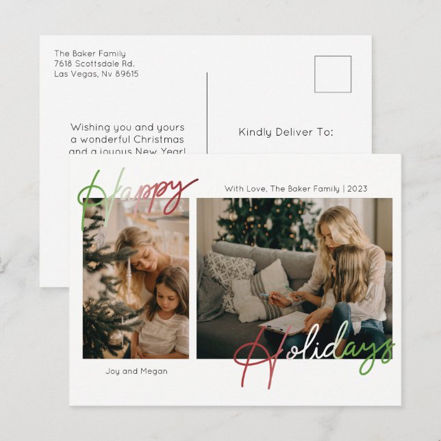 Postal Festiva Fotografía de Happy Holidays Script (Anverso / Reverso)