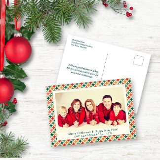 Postal Festiva Fotografía del patrón de estrellas retro rojo/verd
