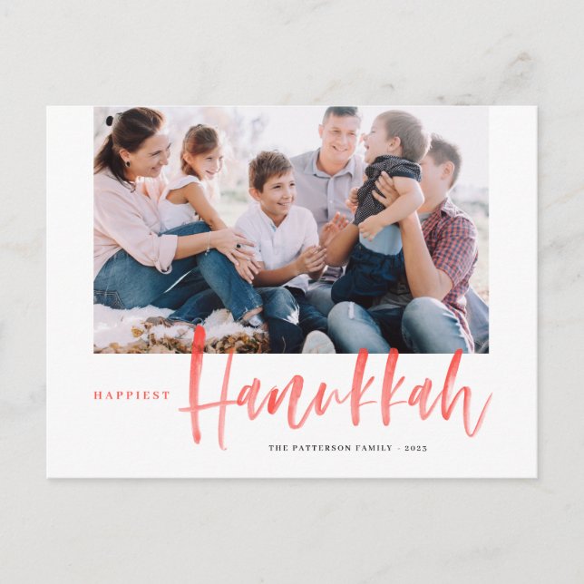 Postal Festiva Fotografía del pincel de Hanukkah más felíz rojo (Anverso)