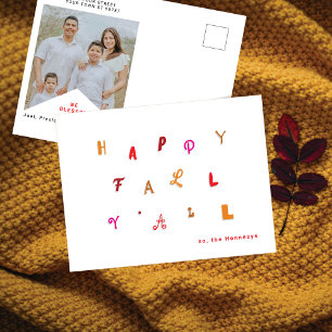 Postal Festiva Fotografía tipo festivo "Happy Fall Y'all" Colores