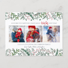Postal Festiva Fotos de bayas de pino blanco con estilo navideño