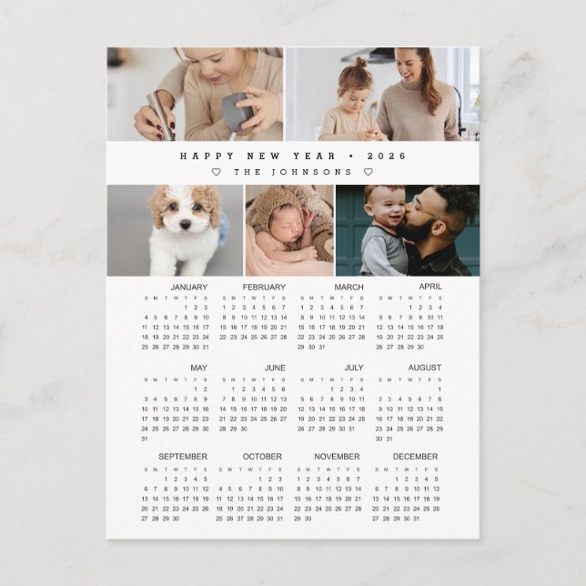 Postal Festiva Fotos de la familia Collage Feliz Año Nuevo 2026 C (Anverso)