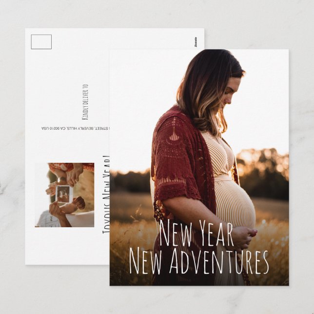 Postal Festiva Fotos de maternidad de Año Nuevo Moderno (Anverso / Reverso)