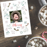 Postal Festiva Fotos de Navidades de Merry Winter Woodland<br><div class="desc">Añade tu foto cuadrada a este caprichoso diseño de bosques de invierno lleno de ramas de berry y hojas para una simple y rústica postal de vacaciones para Navidades. El texto en la parte delantera dice: "Feliz" con el año. Al revés, "Los deseos más cálidos para una maravillosa temporada de...</div>