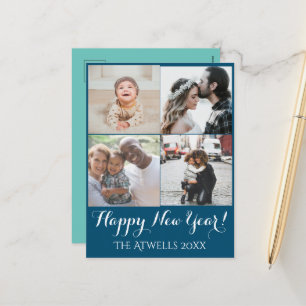 Postal Festiva Fotos de vacaciones Feliz Año Nuevo Azul